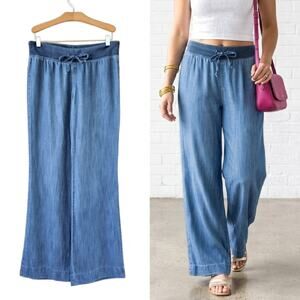 CLOTH & STONE Chambray Wide Leg Pants Small Tencel Blue Drawstring Waist